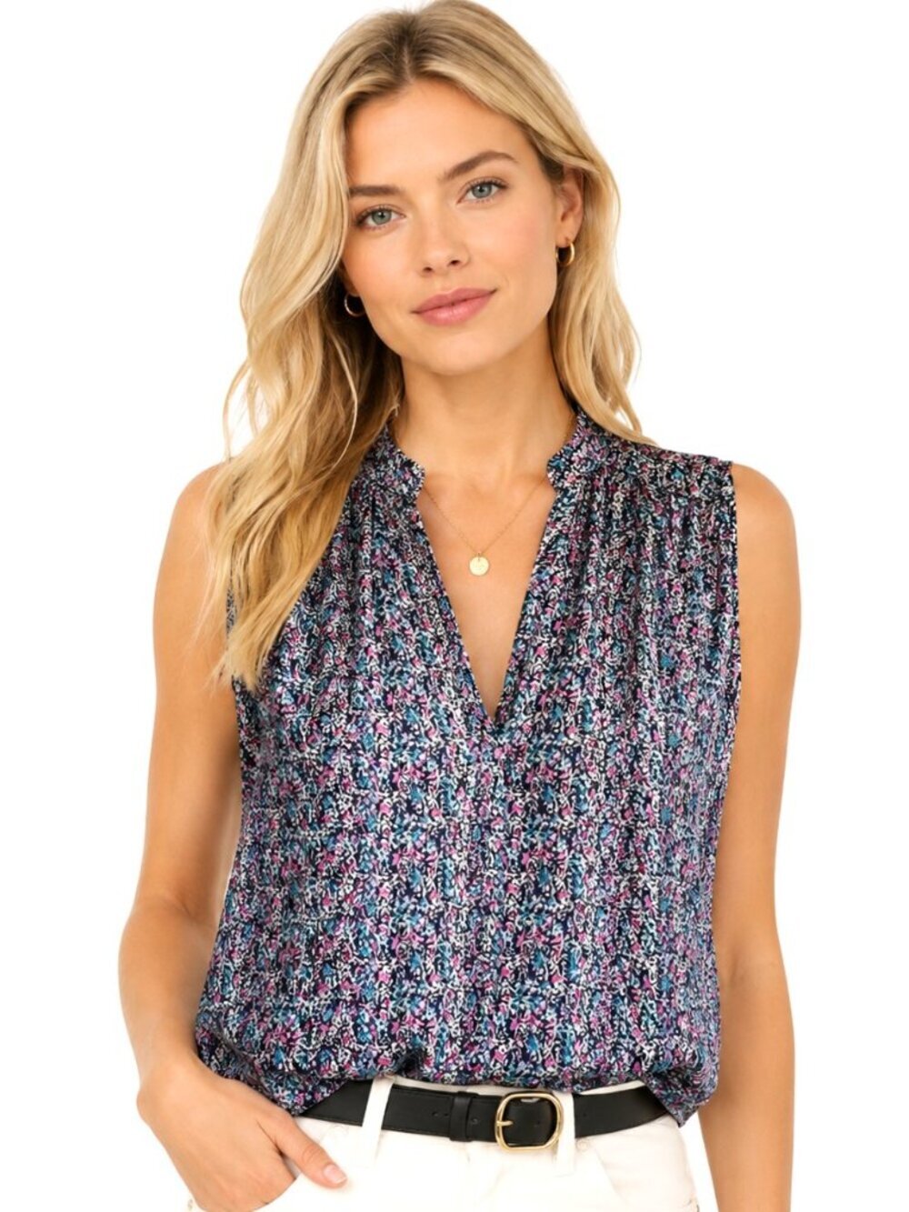 Morgan De Toi Sheer Floral Metallic Sleeveless Top NWT